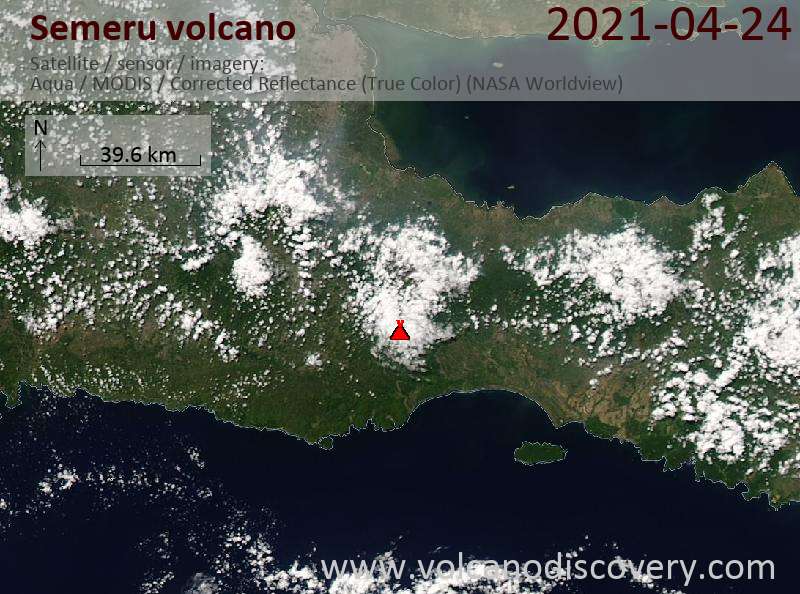 Satellite image of Semeru volcano on 24 Apr 2021