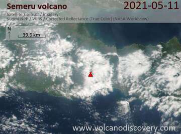 Satellite image of Semeru volcano on 11 May 2021