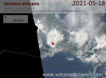 Satellite image of Semeru volcano on 19 May 2021