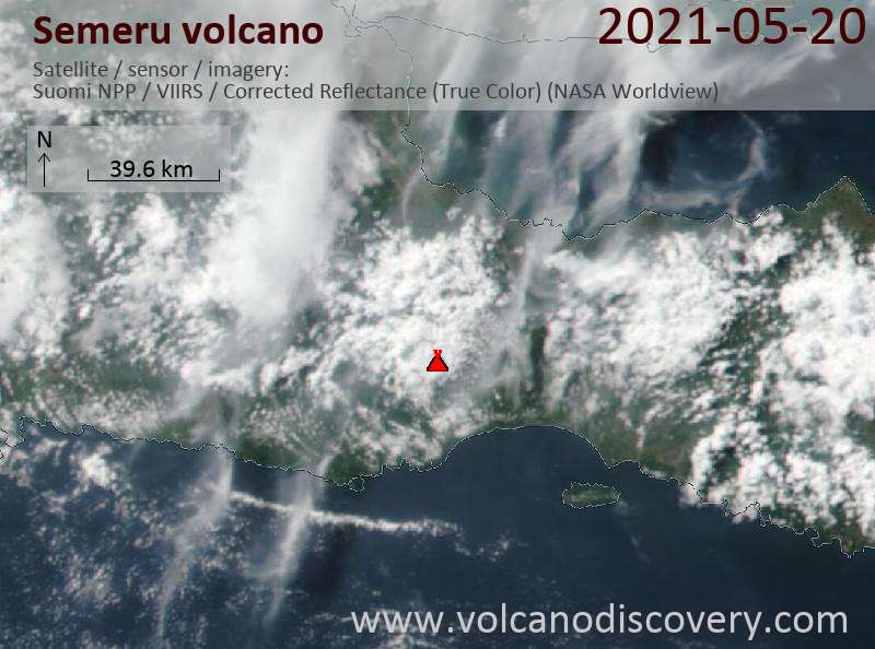 Satellite image of Semeru volcano on 20 May 2021