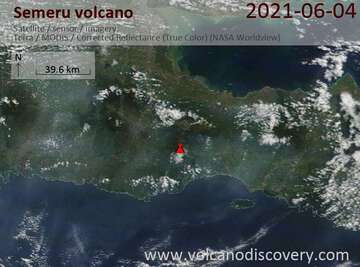 Satellite image of Semeru volcano on  5 Jun 2021