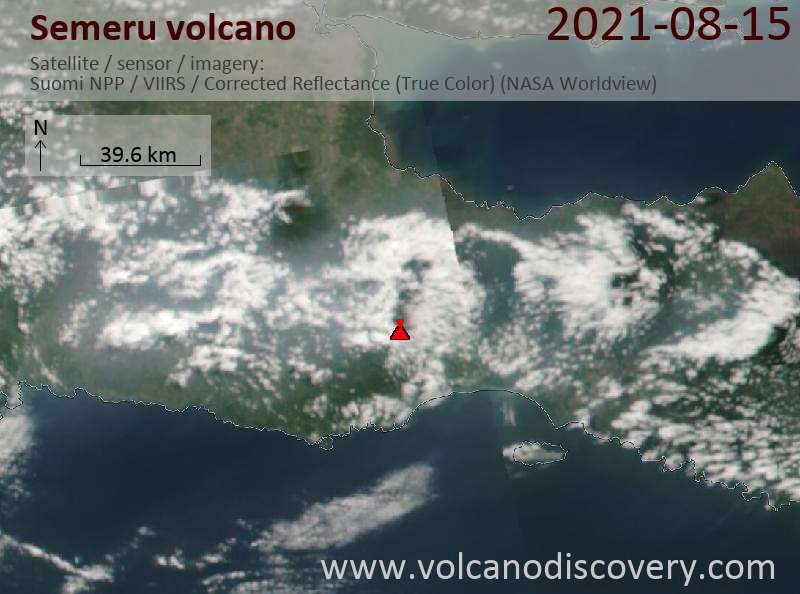 Satellite image of Semeru volcano on 15 Aug 2021