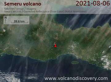 Satellite image of Semeru volcano on  7 Aug 2021