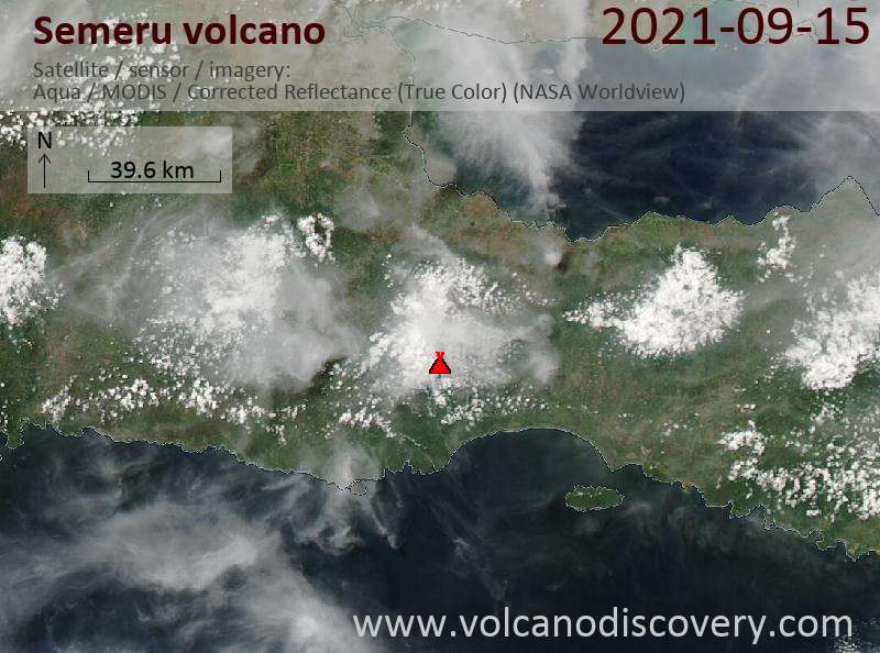 Satellite image of Semeru volcano on 15 Sep 2021