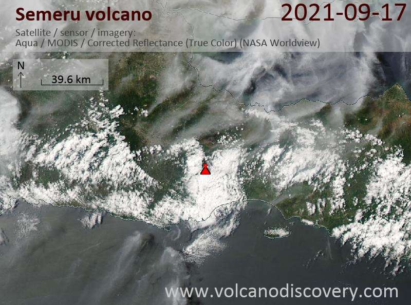 Satellite image of Semeru volcano on 17 Sep 2021