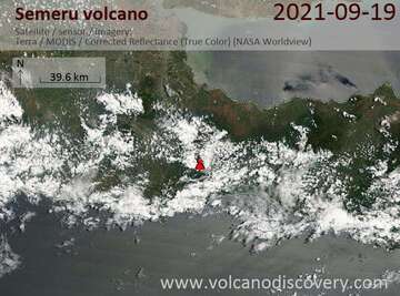 Satellite image of Semeru volcano on 19 Sep 2021
