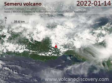 Satellite image of Semeru volcano on 15 Jan 2022