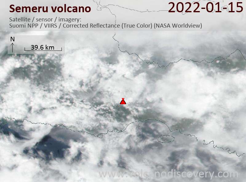 Satellite image of Semeru volcano on 16 Jan 2022