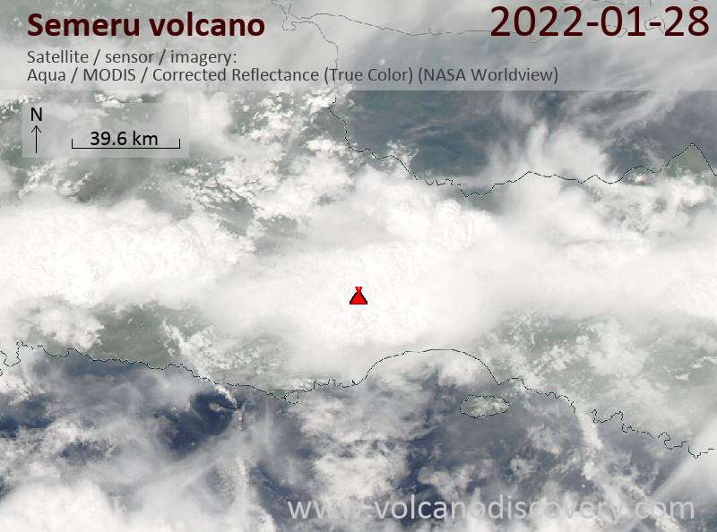 Satellite image of Semeru volcano on 28 Jan 2022