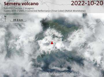 Imagen satelital del volcán Semeru el 20 de octubre de 2022