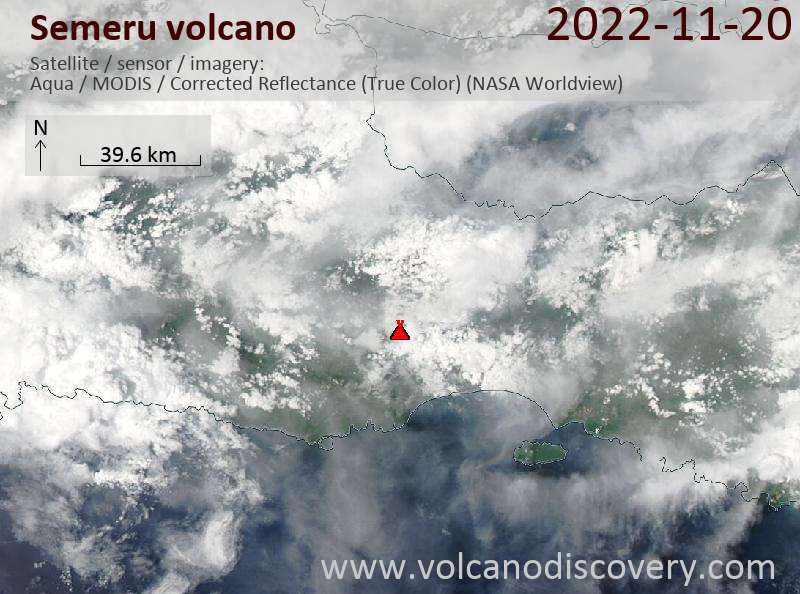 Satellitenbild des Semeru Vulkans am 20 Nov 2022