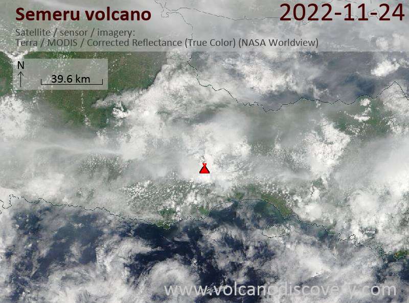 Satellitenbild des Semeru Vulkans am 24 Nov 2022