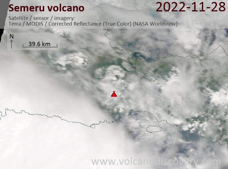 Satellite image of Semeru volcano on 28 Nov 2022