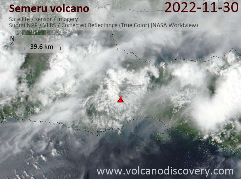 Satellite image of Semeru volcano on  1 Dec 2022