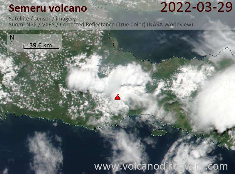Satellite image of Semeru volcano on 29 Mar 2022