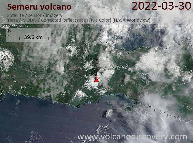 Satellite image of Semeru volcano on 30 Mar 2022