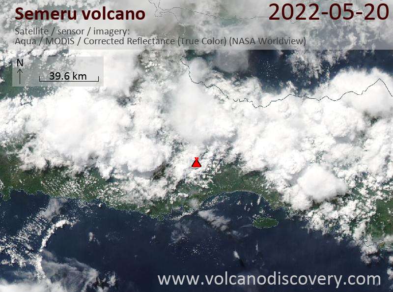 Satellite image of Semeru volcano on 20 May 2022