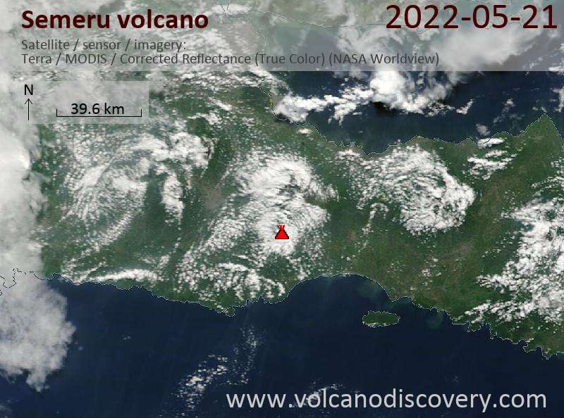 Satellite image of Semeru volcano on 21 May 2022