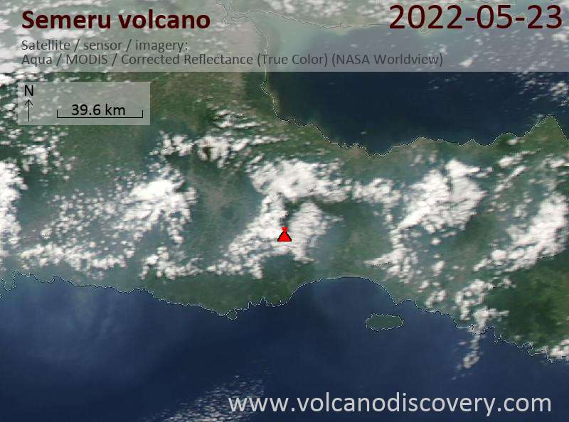 Satellite image of Semeru volcano on 24 May 2022