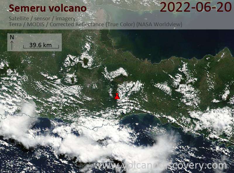 Satellite image of Semeru volcano on 20 Jun 2022
