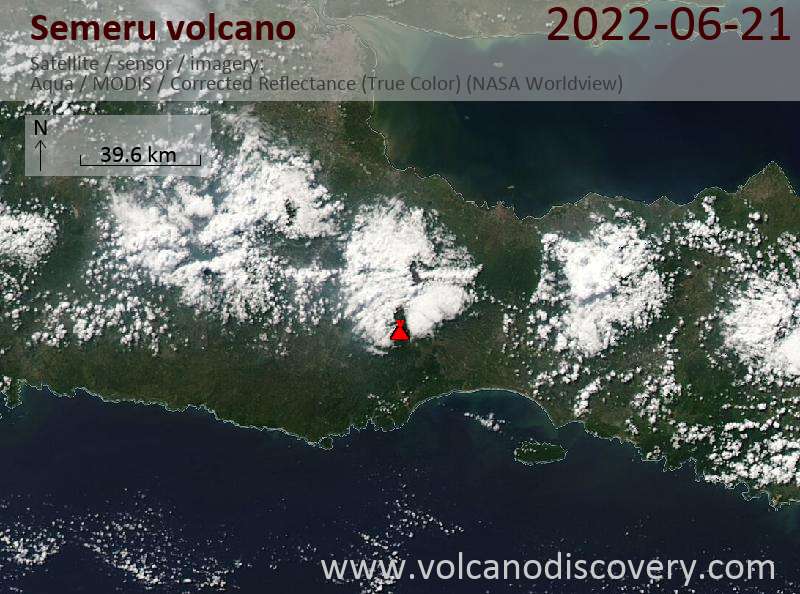 Satellite image of Semeru volcano on 21 Jun 2022