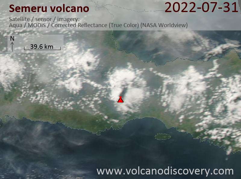 Satellite image of Semeru volcano on  1 Aug 2022
