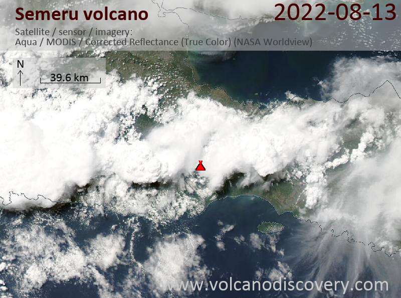 Satellite image of Semeru volcano on 13 Aug 2022