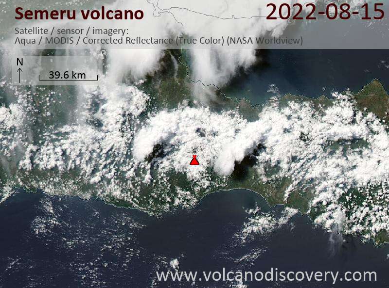 Satellite image of Semeru volcano on 15 Aug 2022