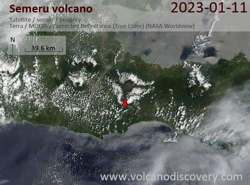 Satellite image of Semeru volcano on 11 Jan 2023
