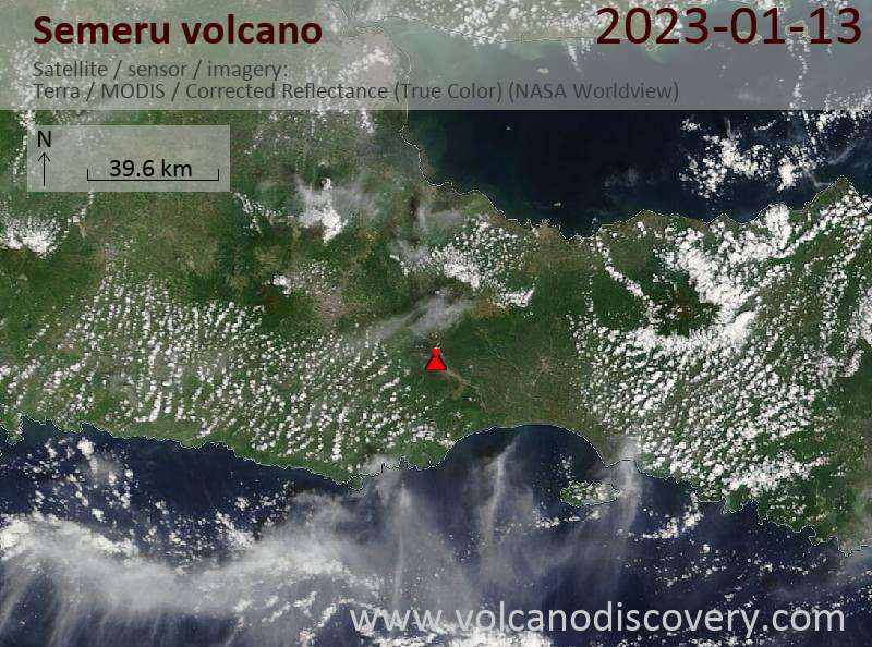 Satellite image of Semeru volcano on 13 Jan 2023