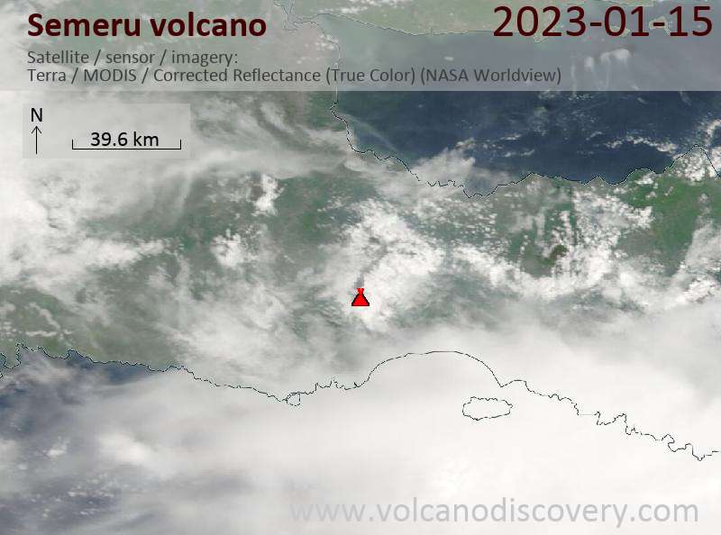 Satellite image of Semeru volcano on 15 Jan 2023