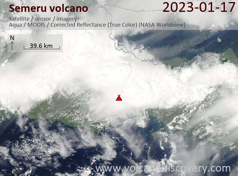 Satellite image of Semeru volcano on 17 Jan 2023
