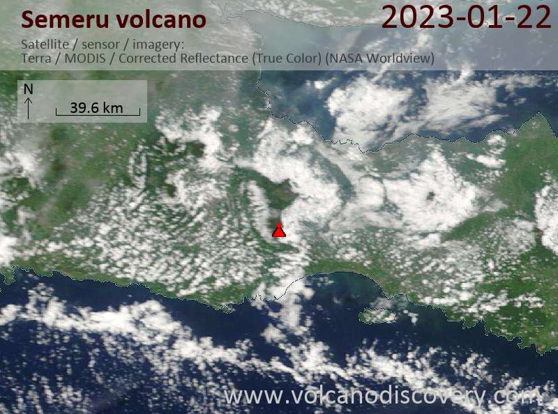 Satellite image of Semeru volcano on 22 Jan 2023