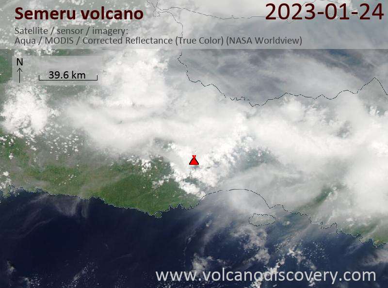 Satellite image of Semeru volcano on 24 Jan 2023