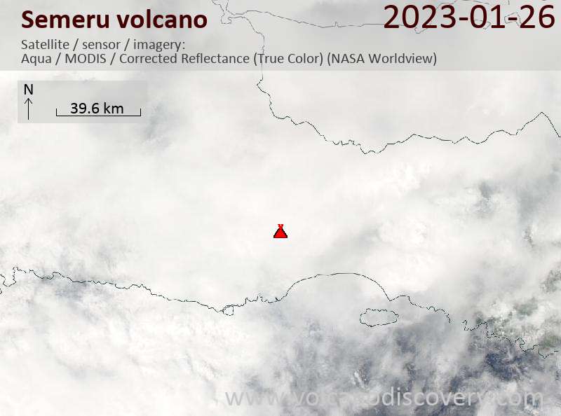 Satellite image of Semeru volcano on 26 Jan 2023