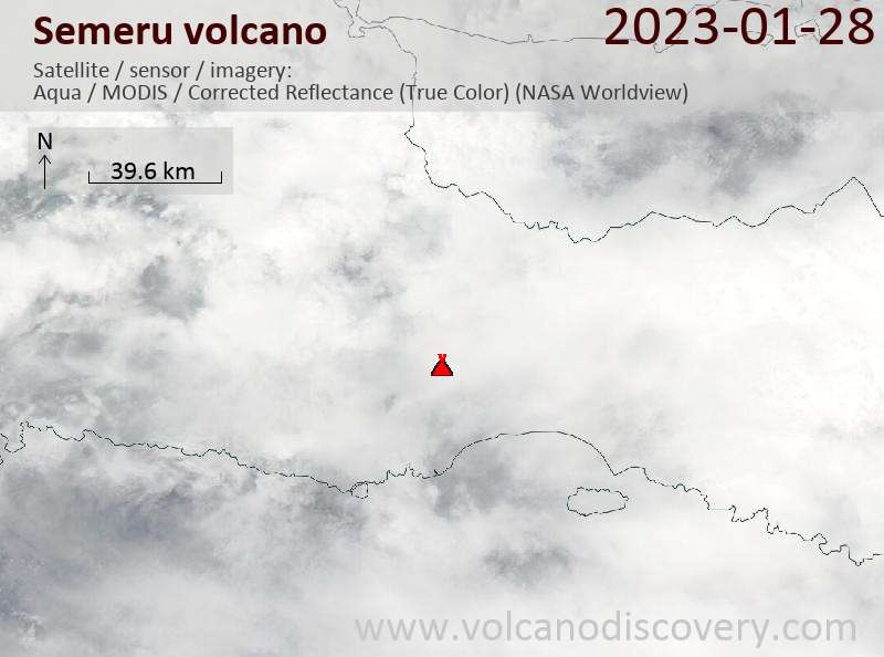 Satellite image of Semeru volcano on 29 Jan 2023
