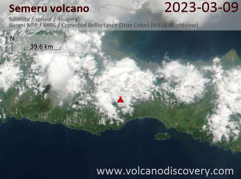 Satellite image of Semeru volcano on 10 Mar 2023