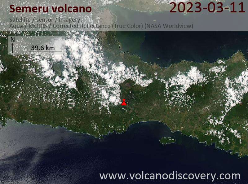 Satellite image of Semeru volcano on 11 Mar 2023