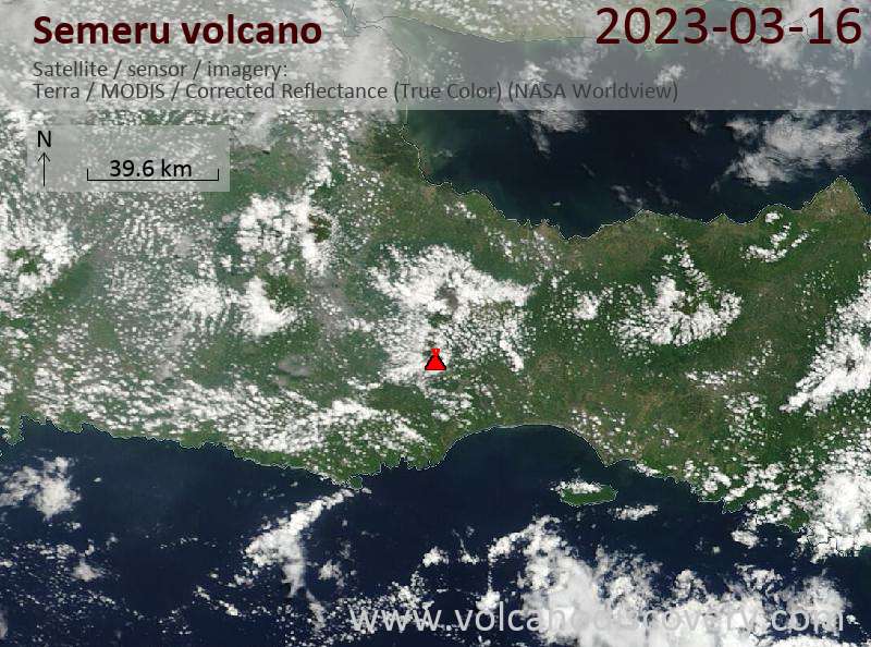 Satellite image of Semeru volcano on 16 Mar 2023