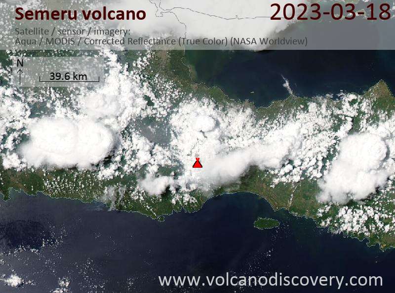 Satellite image of Semeru volcano on 18 Mar 2023