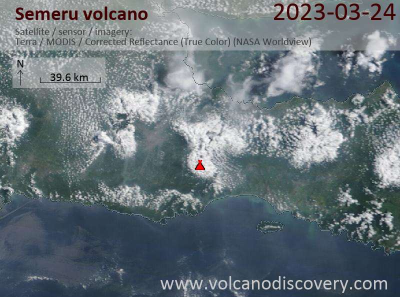 Satellite image of Semeru volcano on 24 Mar 2023