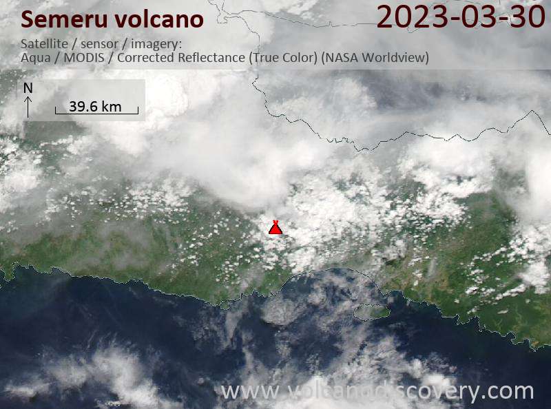 Satellite image of Semeru volcano on 30 Mar 2023