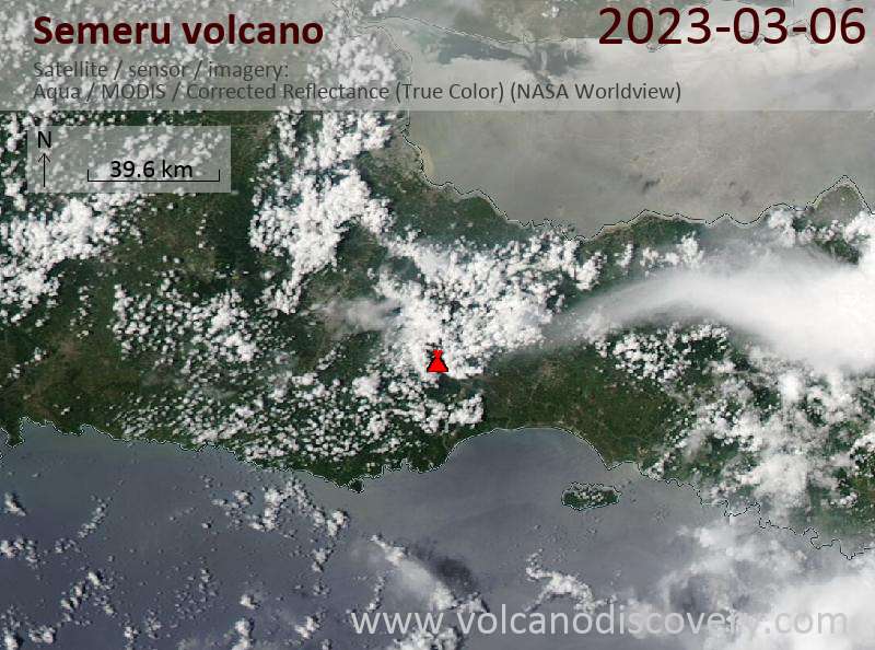 Satellite image of Semeru volcano on  6 Mar 2023