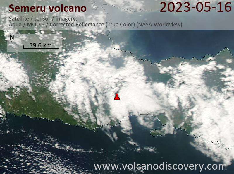 Satellite image of Semeru volcano on 17 May 2023