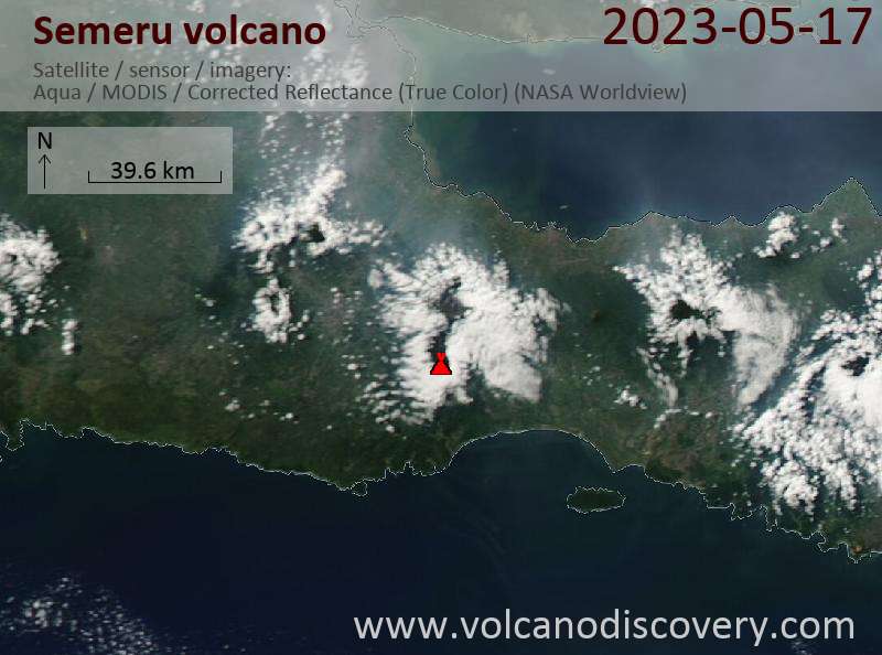 Satellite image of Semeru volcano on 18 May 2023
