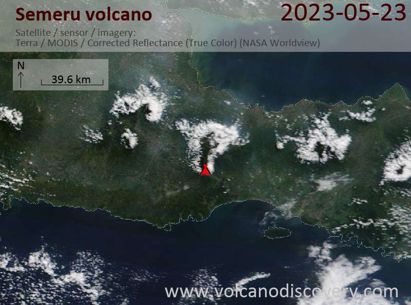 Satellite image of Semeru volcano on 23 May 2023