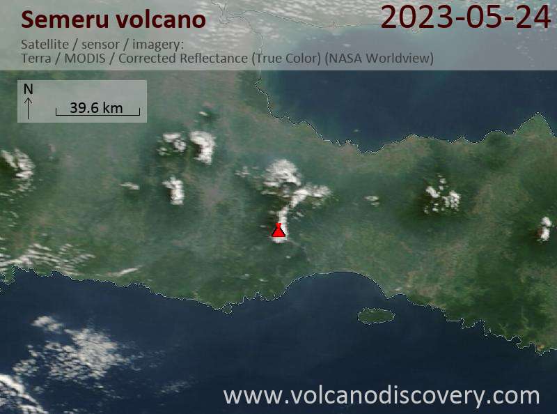 Satellite image of Semeru volcano on 24 May 2023