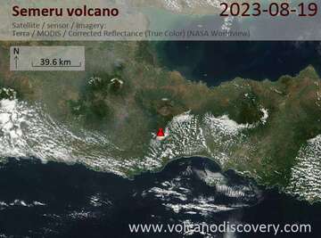 Imagen satelital del volcán Semeru el 19 de agosto de 2023