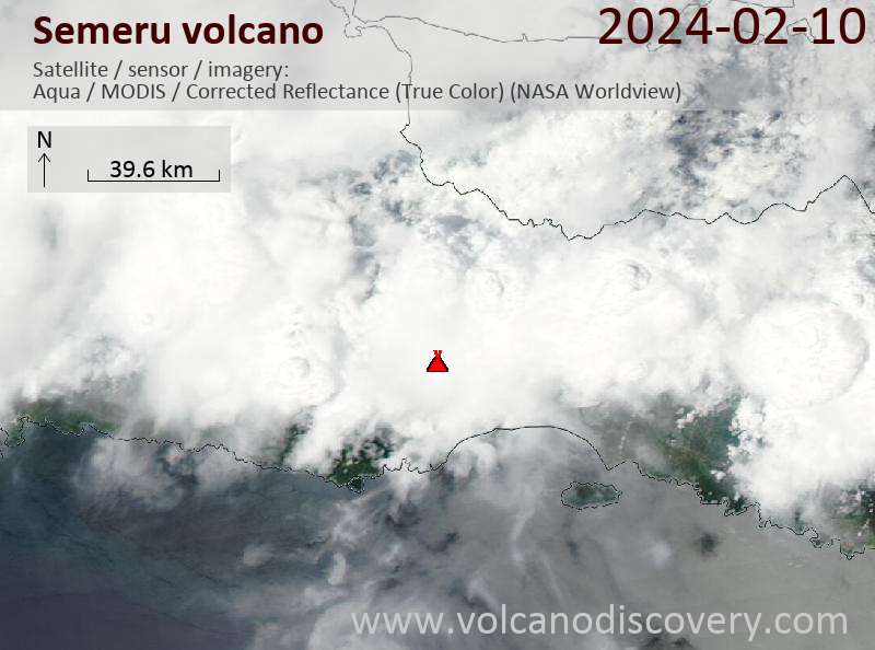 Satellite image of Semeru volcano on 10 Feb 2024