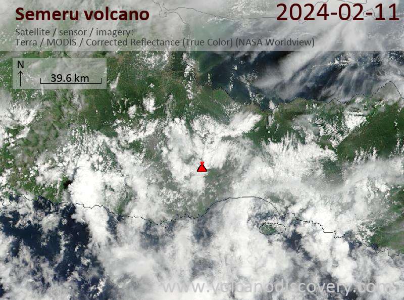 Satellite image of Semeru volcano on 11 Feb 2024